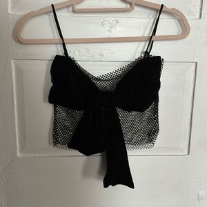 Zara Mesh Rhinestone Top With Velvet Bow
